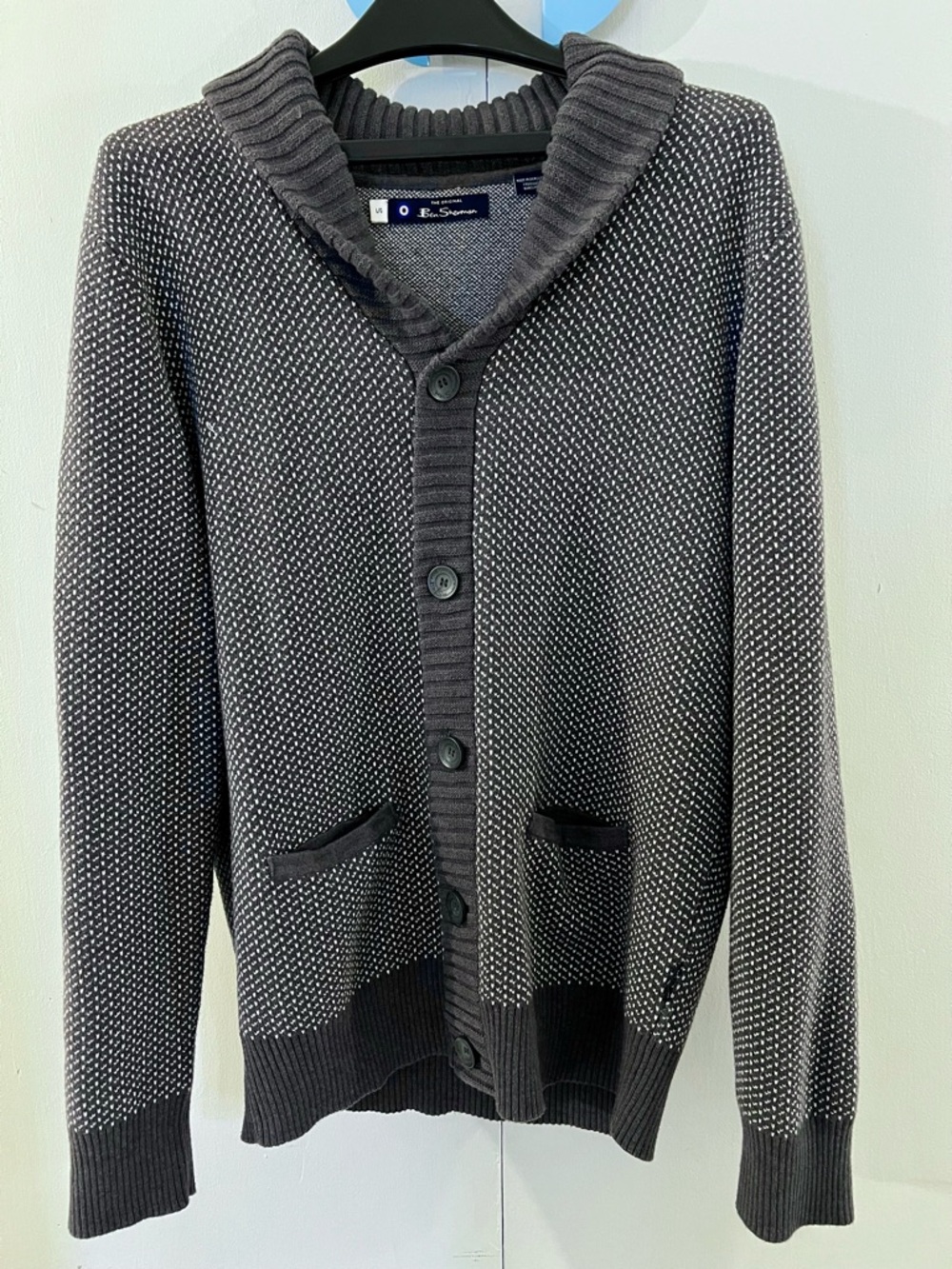 Ben Sherman Charcoal and White Shawl Collar Button Cardigan